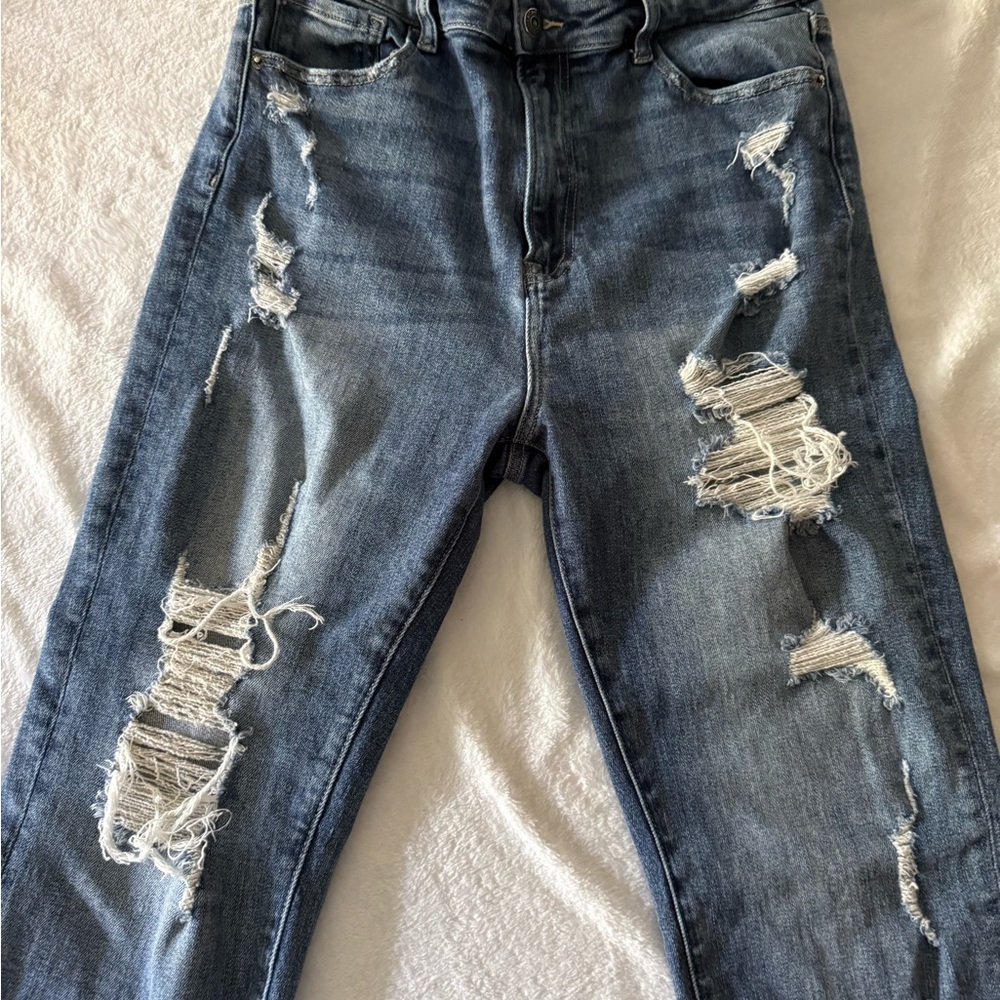 Risen High Rise Distressed Stretch Jeans 15/32 15 - Picture 4 of 11